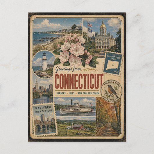 Connecticut Authentische Vintage-Postkarte Postkarte (Vorderseite)