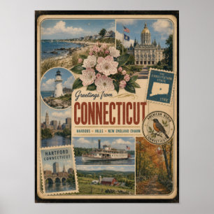 Connecticut Authentischer Vintage-Stil Poster