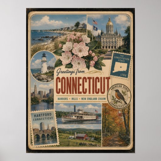 Connecticut Authentischer Vintage-Stil Poster (Vorne)