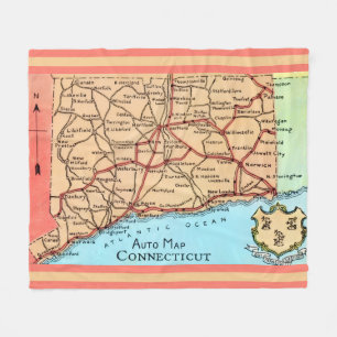 Connecticut Auto Karte Fleecedecke