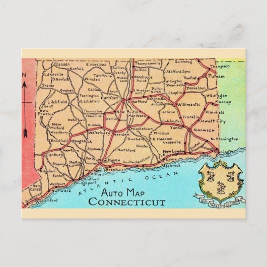 Connecticut Auto Map Postkarte (Vorderseite)