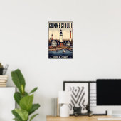 Connecticut Colonial Charm Lighthouse Vintag Poster (Heimbüro)