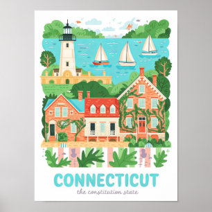 Connecticut der Verfassungsstaat USA Reise Poster