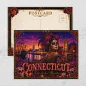 Connecticut Día de los Muertos Retro Postkarte (Vorne/Hinten)