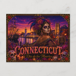 Connecticut Día de los Muertos Retro Postkarte