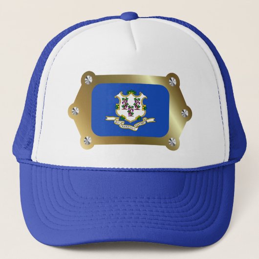 Connecticut gerahmt Flag Hat Truckerkappe (Vorderseite)