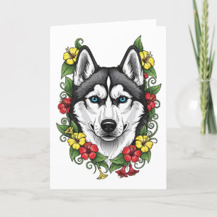 Connecticut Hund und bunte Mirablis Blossom Feiertagskarte