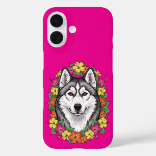 Connecticut-Hund und farbenfrohe Mirablis-Blumen iPhone 16 Hülle