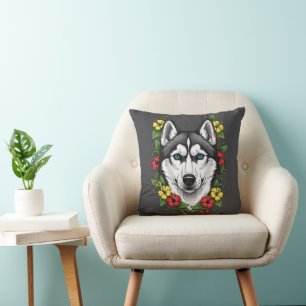 Connecticut-Hund und farbenfrohe Mirablis-Blüte Kissen