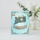 Connecticut-Karte mit reizenden Vögeln Postkarte (Stehend Vorderseite)