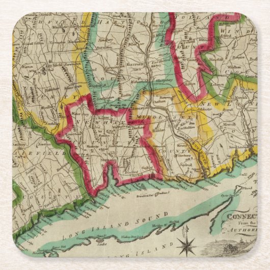 Connecticut-Karte Rechteckiger Pappuntersetzer (Vorderseite)