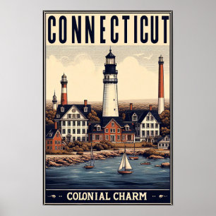 Connecticut Kolonialer Charme Leuchtturm Vintage Poster