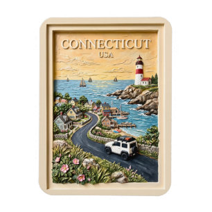 Connecticut Küstenleuchtturm Vintage-Roadtrip Magnet