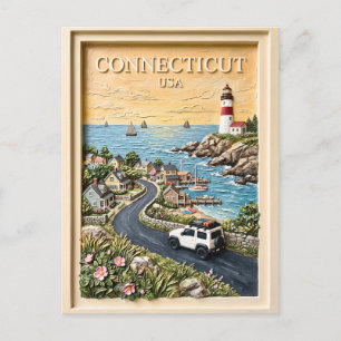 Connecticut Küstenleuchtturm Vintage-Roadtrip Postkarte