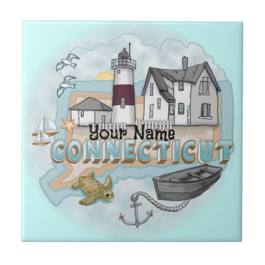 Connecticut Leuchtturm Kachel (Vorderseite)