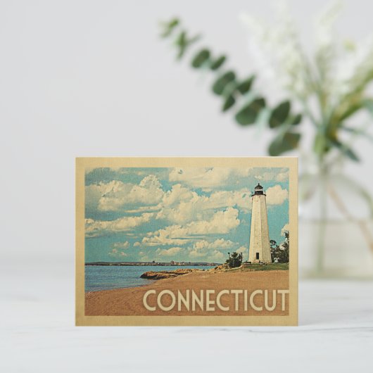 Connecticut Lighthouse Postcard Vintage Travel Postkarte (Stehend Vorderseite)