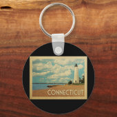 Connecticut Lighthouse Vintage Travel Schlüsselanhänger (Vorderseite)