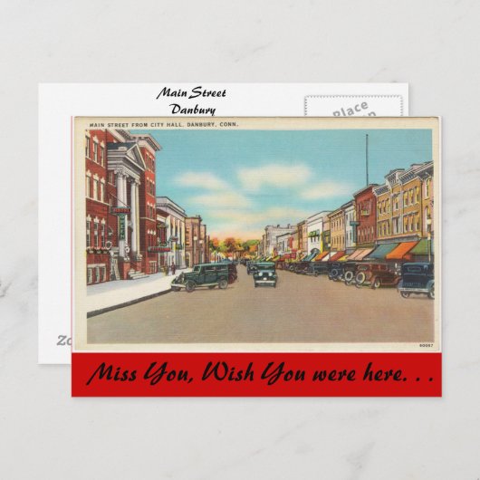 Connecticut, Main Street, Danbury Postkarte (Vorne/Hinten)