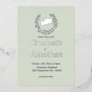 Connecticut Map Einfache Hochzeit in Urlaubsort Folieneinladung