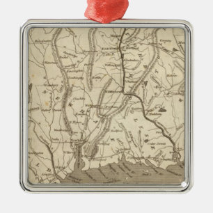 Connecticut Map von Arrowsmith Silbernes Ornament