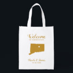 Connecticut Map Wedding Welcome Bag Tasche, Gold Wiederverwendbare Einkaufstasche<br><div class="desc">Hochzeitswochenende Begrüßungsgeschenktasche für Gäste aus der Stadt zu Ihrer Hochzeit,  mit dem Bild von Connecticut,  mit Herz können Sie an der genauen Lage platzieren. Fülle die Tasche mit deinen Lieblingsgoodies.</div>