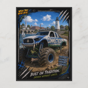 Connecticut Monster Truck Gelände Kunst Postkarte