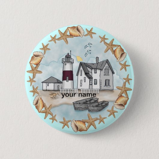 Connecticut Muscheln Leuchtturm Button (Vorderseite)