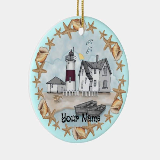 Connecticut Muscheln Leuchtturm Keramik Ornament (Rechts)