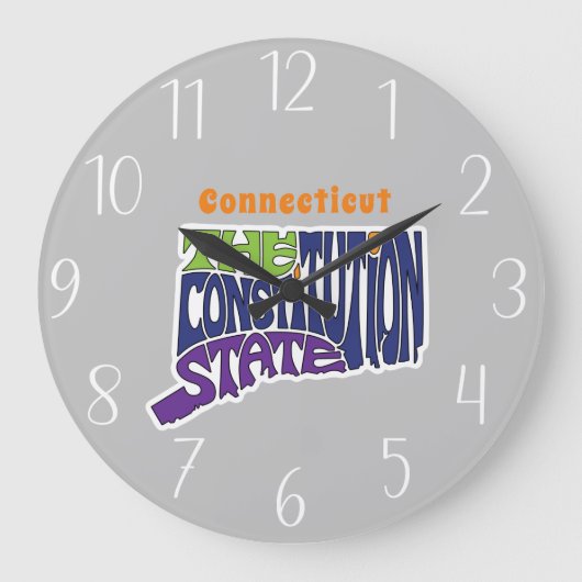 Connecticut Nickname Word Art Große Wanduhr (Vorderseite)