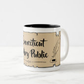 Connecticut Notary Public Scroll Feather Quill Zweifarbige Tasse (VorderseiteRechts)