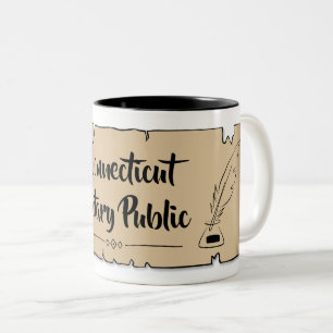 Connecticut Notary Public Scroll Feather Quill Zweifarbige Tasse