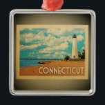 Connecticut Ornament Vintage Reise Aus Metall<br><div class="desc">Ein cooler Vintager Stil im Connecticut-Stil mit einem Leuchtturm am Ufer der Klippe und Blick auf den Atlantik.</div>