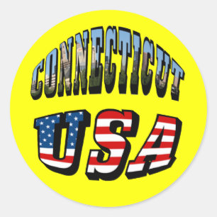 Connecticut Picture and USA Flag Text Runder Aufkleber