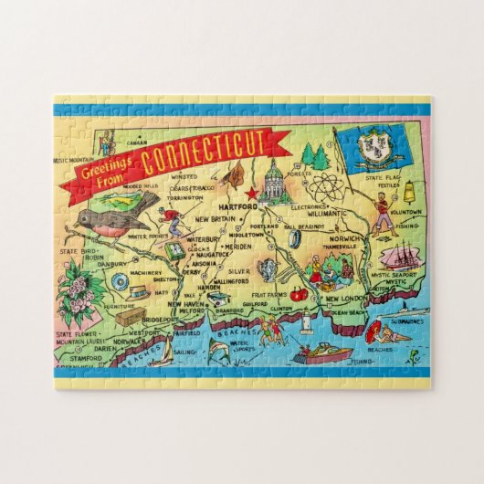 Connecticut Postcard Map 11x14 Puzzle (Horizontal)