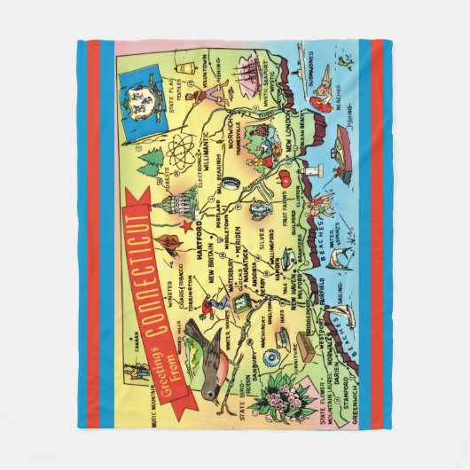 Connecticut Postcard Map Fleecedecke (Vorderseite)