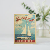 Connecticut Postcard Sailboat Vintage Reise Postkarte (Stehend Vorderseite)