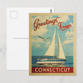 Connecticut Postcard Sailboat Vintage Reise Postkarte (Vorne/Hinten)