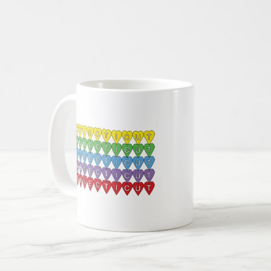 Connecticut Rainbow Herzmuster Kaffeetasse (Vorderseite Links)
