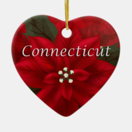 Connecticut Red Poinsettia Heart Ornament