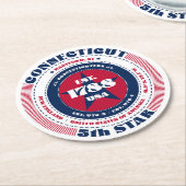 Connecticut Red White Blue Typografie Runder Pappuntersetzer (Angewinkelt)
