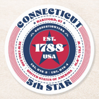 Connecticut Red White Blue Typografie Runder Pappuntersetzer