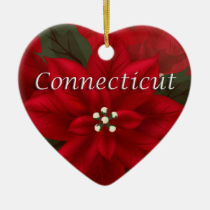 Connecticut Rote Poinsettia Herzornament Keramikornament