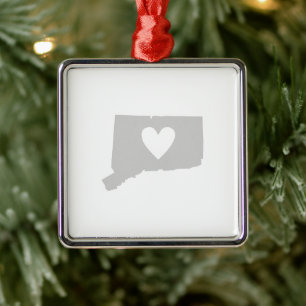 Connecticut Shaped Gray mit Heart Gray Nutmegger Ornament Aus Metall