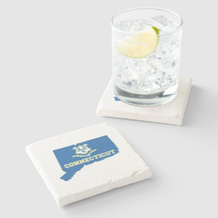 Connecticut Shaped State Flag Nutmegger Zuhause Steinuntersetzer