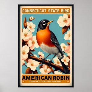 Connecticut Staat Bird - American Robin Vintag Poster