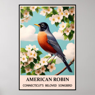 Connecticut Staat Bird - American Robin Vintag Poster