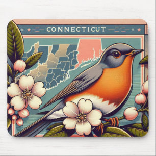 Connecticut Staat Bird und Blume Art Deco Mousepad