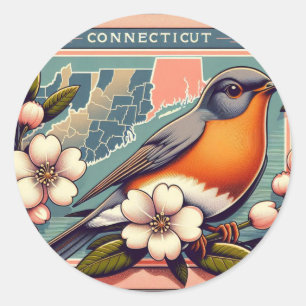 Connecticut Staat Bird und Blume Blue Red Runder Aufkleber