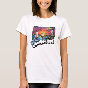 Connecticut Staat Tattoo Style Leuchtturm Sonnenun T-Shirt