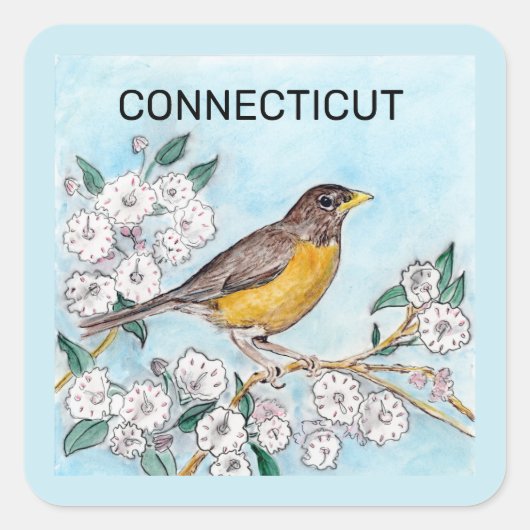 Connecticut-Staat-Vogel und Blume Quadratischer Aufkleber (Vorderseite)